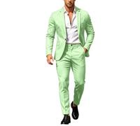 Men Suit Set Casual Tuxedo Cotton 2 Piece Regular Fit Blazer One Button Solid Jacket and Pants for Prom Wedding Party Light Green