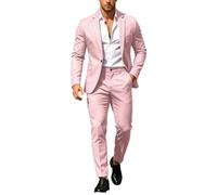 Men Suit Set Casual Tuxedo Cotton 2 Piece Regular Fit Blazer One Button Solid Jacket and Pants for Prom Wedding Party Light Pink