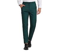 Men Suit Trousers, Slim Fit Flat-Front Plaid Suit Trousers, Casual Plain Checked Business Office Smart Work Formal Chino Trousers, Lasting Comfortable Straight Leg Dress Pants with Pockets Green