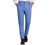 Men Suit Trousers, Slim Fit Flat-Front Plaid Suit Trousers, Casual Plain Checked Business Office Smart Work Formal Chino Trousers, Lasting Comfortable Straight Leg Dress Pants with Pockets Light Blue