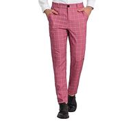 Men Suit Trousers, Slim Fit Flat-Front Plaid Suit Trousers, Casual Plain Checked Business Office Smart Work Formal Chino Trousers, Lasting Comfortable Straight Leg Dress Pants with Pockets Pink