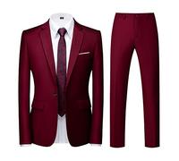 Men Suits 2 Piece Slim Fit Single Breasted One Button Wedding Business Casual Tuxedo Suit Blazer Trousers Suit Set Burgundy XX-Larger