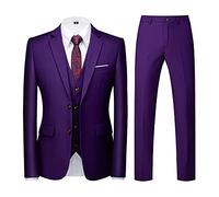 Men Suits 3 Piece Slim Fit Single Breasted Two Button Violet Wedding Tuxedo Suit Blazer Waistcoat Trousers(Purple,Larger)