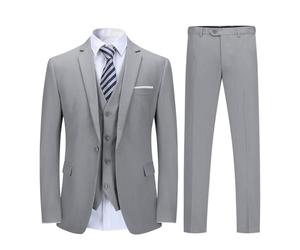 Men Suits 3 Pieces Fitted Cut Classic Style One Button formal suits, Light Grey, S