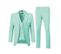 Men Suits 3 Pieces Set Slim Fit Wedding Suit Groomsmen Prom Suit Tuxedo Business Formal Casual Groom Suit Jacket Blazer Pants, Mint Green, S