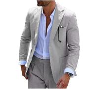 Men Suits Summer 2 Pieces Seersucker Suit Pinstrip Casual 2 Button Slim Fit Suits for Men Wedding Party Suit Jacket Trousers Pants, Black, L