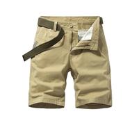 Men Summer 100% Cotton Solid Business Social Shorts Bermudas Loose Luxury Khaki Joggers Shorts Khaki 36