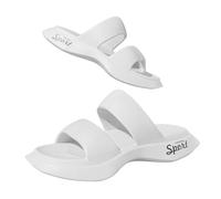 Men Summer Beach Slippers Lightweight EVA Flat Sandals Double Strap Open Toe Open Back Footwear Daily Casual Shoes Beige Black White White