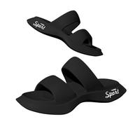 Men Summer Beach Slippers Lightweight EVA Flat Sandals Double Strap Open Toe Open Back Footwear Daily Casual Shoes Beige Black White Black