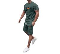 Men Summer Casual Short Sets Velvet Short Sleeve Button Down Shirt Elastic Waist Shorts 2 Piece Outfits Tracksuit Track Suits Fashion Casual Sweatsuits (Army Green,XXXXL)