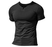 Men Summer Casual Short Sleeve Henleys T-Shirt Single Button Placket Plain v Neck Shirts Cotton Style A Black M