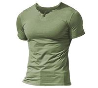 Men Summer Casual Short Sleeve Henleys T-Shirt Single Button Placket Plain v Neck Shirts Cotton Style A Lime Green L