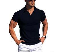 Men Summer Casual Short Sleeve V Neck Solid Color T Shirt Lightweight Polyester For Polo Top For Leisure Daily Wear Black White Gray Navy Green Maroon Size S To 3xl(XL Navy Blue)