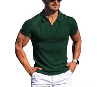 Men Summer Casual Short Sleeve V Neck Solid Color T Shirt Lightweight Polyester For Polo Top For Leisure Daily Wear Black White Gray Navy Green Maroon Size S To 3xl(L Dark Green)