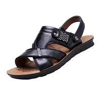 Men Summer Sandals Genuine Leather Comfortable Casual Sandals Fashion Men Slippers Arch Support Non-Slip Shoes(Black,10.5 UK)