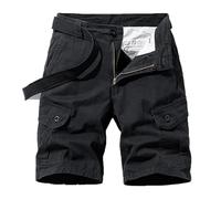 Men Summer Solid Casual Classic Cargo Shorts Cotton Multi-Pocket Breathable Shorts Black 36