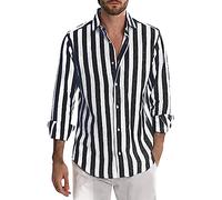 Men Summer Striped Casual Shirt:Business Formal Shirts Daily Street Linen Shirts Long Sleeve Button Down Tops Urban Classics Long-Sleeve Shirt Moisture Breathable Holiday Clothing Work Shirts Black