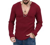 Men Sweater Men Youth Fashion Temperament Long Sleeve Sweater Men Slim Fit Warm Comfortable Knit Sweater Men Casual All-Match Solid Color Basic Pulli G-Date Red XXL