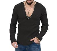Men Sweater Men Youth Fashion Temperament Long Sleeve Sweater Men Slim Fit Warm Comfortable Knit Sweater Men Casual All-Match Solid Color Basic Pulli B-Black M