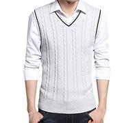 Men Sweater Vest V Neck Sleeveless Knitted Waistcoats Jacquard Knitted Gilet Casual Cotton V-Neck Vest Pullover Sleeveless Sweater Tops Blouse Knitwear Pullover Sweaters for Men Grey XL