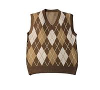 Men Sweater Vest,Womens Sweater Vest Brown Vintage Argyle Plaid V Neck Sleeveless Jumper Preppy Style Sweater Vest Streetwear Sleeveless Knitted Jumpers Sweaters Tank Top,M
