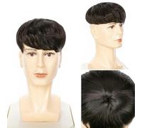 Men Synthetic Hairpiece Short High Temperature Fiber Natural Black Male Toupee Straight Man Wigs for Daily Use-black 18x20cm-6inches