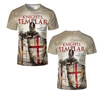 Men T-Shirt Knights Templar Vintage Print Slim Pullover Tee Fitness Sportswea