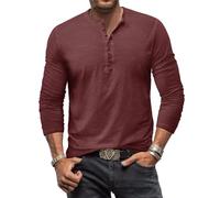 Men T-Shirt Men Solid Color T-Shirt Men Slim Fit Comfortable Basic Shirt Men Casual All-Match Fashion Longsleeve T-Shirt I-Wine Red L