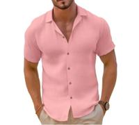 Men T-Shirt Mens Fashion T-Shirt Mens Short Sleeve Mens Plaid T-Shirt Mens Knitwear Mens Solid Color T-Shirt Mens Business Casual T-Shirt H-Pink XXL