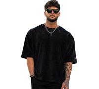 Men T-Shirt Simplicity Solid Color Men Casual Shirt Loose Comfortable Men Basic T-Shirt Summer Corduroy Short Sleeve T-Shirt Sport Fitness Men Round Neck T-Shirt E-Black M