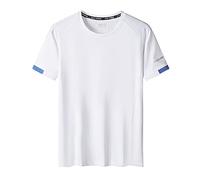 Men T-Shirt Solid Color Stretch Breathable Sport Men T-Shirt Round Neck Quick-Drying Outdoor Fitness Casual Men Short Sleeve Comfortable Summer Men T-Shirt E-White 4XL