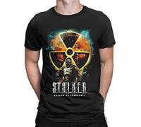 Men T-Shirt Stalker-Shadow-of-Chernobyl-1 Vintage Pure Cotton Tees Short Sleeve T Shirt Crew Neck Black XXL