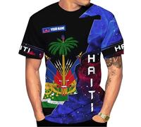 Men T Shirts 3D Haitian Flag Haiti Pride Personalised Exercise T Shirts Crew Neck Short Sleeve for Everyday Fitness Training XXL
