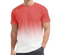 Men T Shirts Casual Men's Casual Fashion Solid Color Gradient Loose Short Sleeved T Shirt Plus Size Sleeve (Watermelon Red, M)