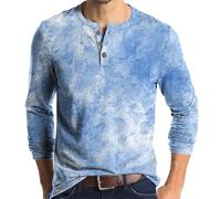 Men T Shirts Long Sleeve Henley Mens Gym T-Shirts UK Casual Tie Dye Shirts Regular Fit Spring Summer Casual Smart Easy Care Classic Gathering Everyday Light Blue XXL