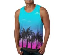 Men Tank Tops Clearance Summer Hawaiian Printed Round Neck Vests Tops Casual Loose Comforty Fitness Tank Tops Classic Beach Holiday Running Vest Tops Fashion Plus Size Sleeveless Tank Tops S-4XL