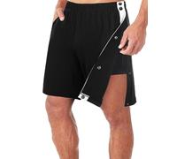 Men Tear Away Pants Shorts High Split Snap Button Patchwork Basketball Short Adaptive Post Hip Knee Surgery Recovery Shorts (A-Black, XL)