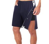 Men Tear Away Pants Shorts High Split Snap Button Patchwork Basketball Short Adaptive Post Hip Knee Surgery Recovery Shorts (A-Navy, XXL)