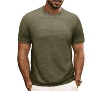 Men Textured Knit T-Shirts Casual Stretch Ribbed Short Sleeve Tee Shirts Crewneck Honeycomb Waffle Solid Knitted Pullover Tees Green Large