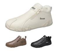 Men Thermal Trainers Half Zip Fleece Shoes Warm Men's Slip On Trainers Secure Foothold Walking Shoes Non-Slip Winter Boots Outdoor Trekking Sneakers with Warm Padded Low Top Snow Boots Beige