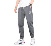 Men Thick Elastic Drawstring Waist Beam Feet Light Blue Loose Joggers Cargo Harem Pants gray9 34