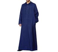 Men Thobe Islamic Clothing White for V-Neck Robe Men's Muslim Long Sleeve Striped Gown Arab Kaftan Abayas Dress Middle East Dubai Ramadan Thobes Blue-B M