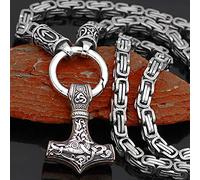 Men Thor's Hammer Viking Necklace, Silver Stainless Steel Nordic Mythology Mjolnir Amulet Pendant Jewelry, Multiple Style Animal Head Square King Chain,Rune Ball 2,70 cm