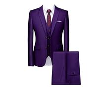 Men Three-Piece Ceremonies Wedding Suit Tailored Fit Smart Formal 3 Piece Tuxedo Suits Jacket & Waistcoat & Pants for Business Dinner Party Purple XL