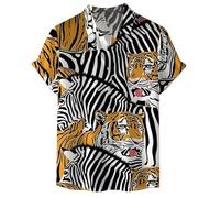 Men Tiger Pattern Shirt Animal Short Sleeve Button Down Shirts Fashion Stripe 3D Digital Printing Quick Dry Blouse Top Hawaiian Beach Shirt