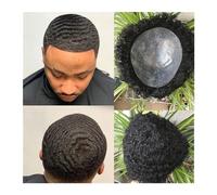 Men Toupee #1B Jet Black Color Afro Kinky Curly Men's Toupee for African American Men Hairpiece 100% Human Hair 10x8inch Replacement Wig Men Hair Tropper