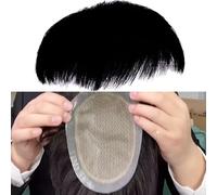 Men Toupee Human Hair, Fine Mono Replacement Hairpiece With Pu Poly Skin Around Durable Wig Hairpiece,Black-5.9 * 7.8in