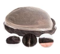 Men Toupee Human Hair, HD Soft fine Swiss Full lace base prosthesis mens patch units implant Straight hair pieces hair replacement system(Natural Wave,6 * 8in)