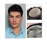 Men Toupee Human Hair Male Hair Prosthesis Breathable Mono Lace with PU Reinforce Around Men's Toupee Men Hair Tropper(1 - Jet Black,6x9)