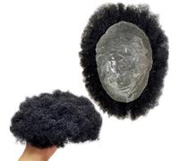 Men Toupee Human Hair, PU Base 4mm Afro Curly Hair Unit Natural Hairline Hair Pieces V-looped African Men's Hair Replacement System(BLACK,16 * 21cm)